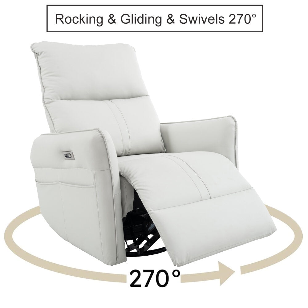 Outdoor Rocking Chairs 270° Power Swivel Rocker Recliner Chair, PU Leather Electric Glider Reclining Sofa with USB Ports, Power Swivel Glider, Rocking Chair,Nursery Recliners for Living Room Bedroom(