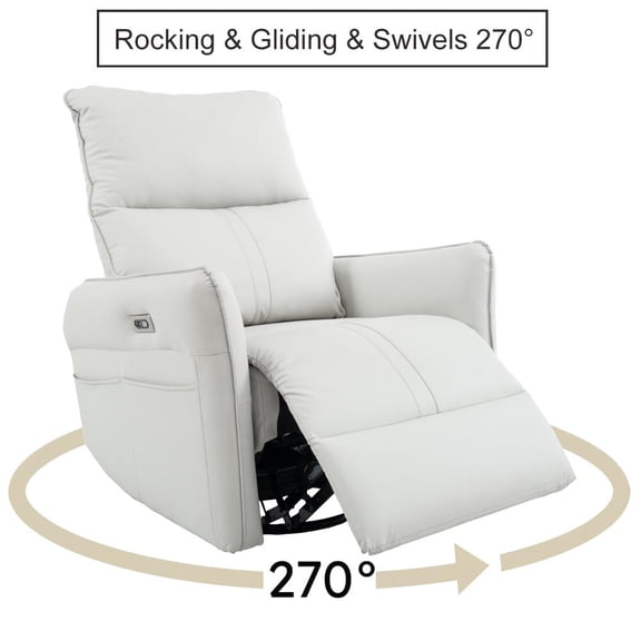 Outdoor Rocking Chairs 270° Power Swivel Rocker Recliner Chair, PU Leather Electric Glider Reclining Sofa with USB Ports, Power Swivel Glider, Rocking Chair,Nursery Recliners for Living Room Bedroom(