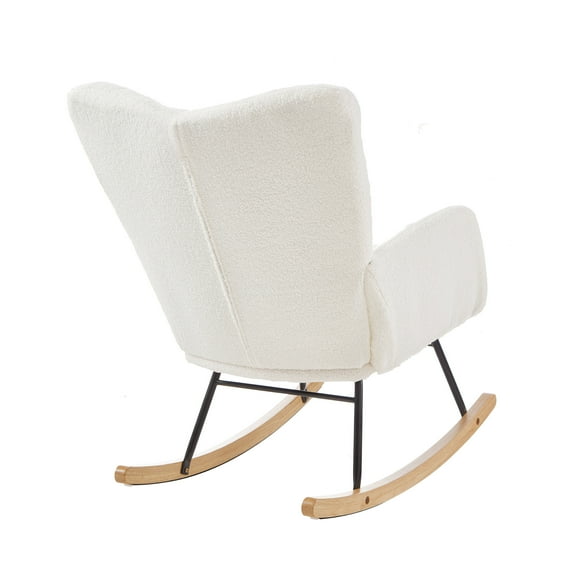 Outdoor Rocking Chairs Glider Chair for Living Room Tufted Upholstered Teddy Fabric Rocking Chair with Metal Frame Accent Chair Ivory White,Indoor Rocking Chairs