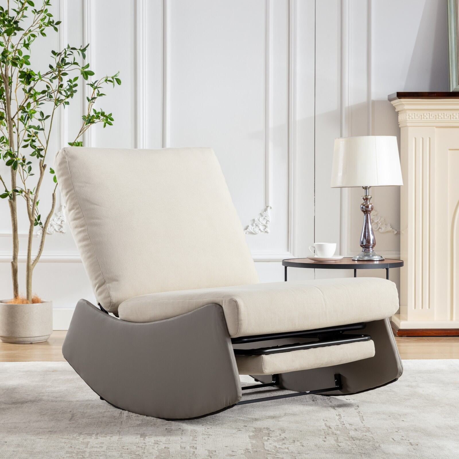 Outdoor Rocking Chairs Modern Rocking Chair Recliner, Comfy Rocker Nursery Chair with Footrest, Accent Reading Chair, Upholstered Lounge Chair for Relaxing, Resting,Soft Padded Rocker for Indoor Livi