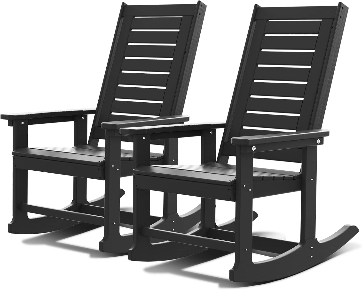 Outdoor Rocking Chairs | Set of 2 | Porch Rocker | HDPE Plastic | Black ...