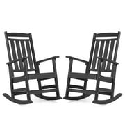 Outdoor Rocking Chairs Set of 2,All Weather Resistant Poly Lumber Outdoor Rocking Chairs with High Back,Outdoor Porch Rocker,Black