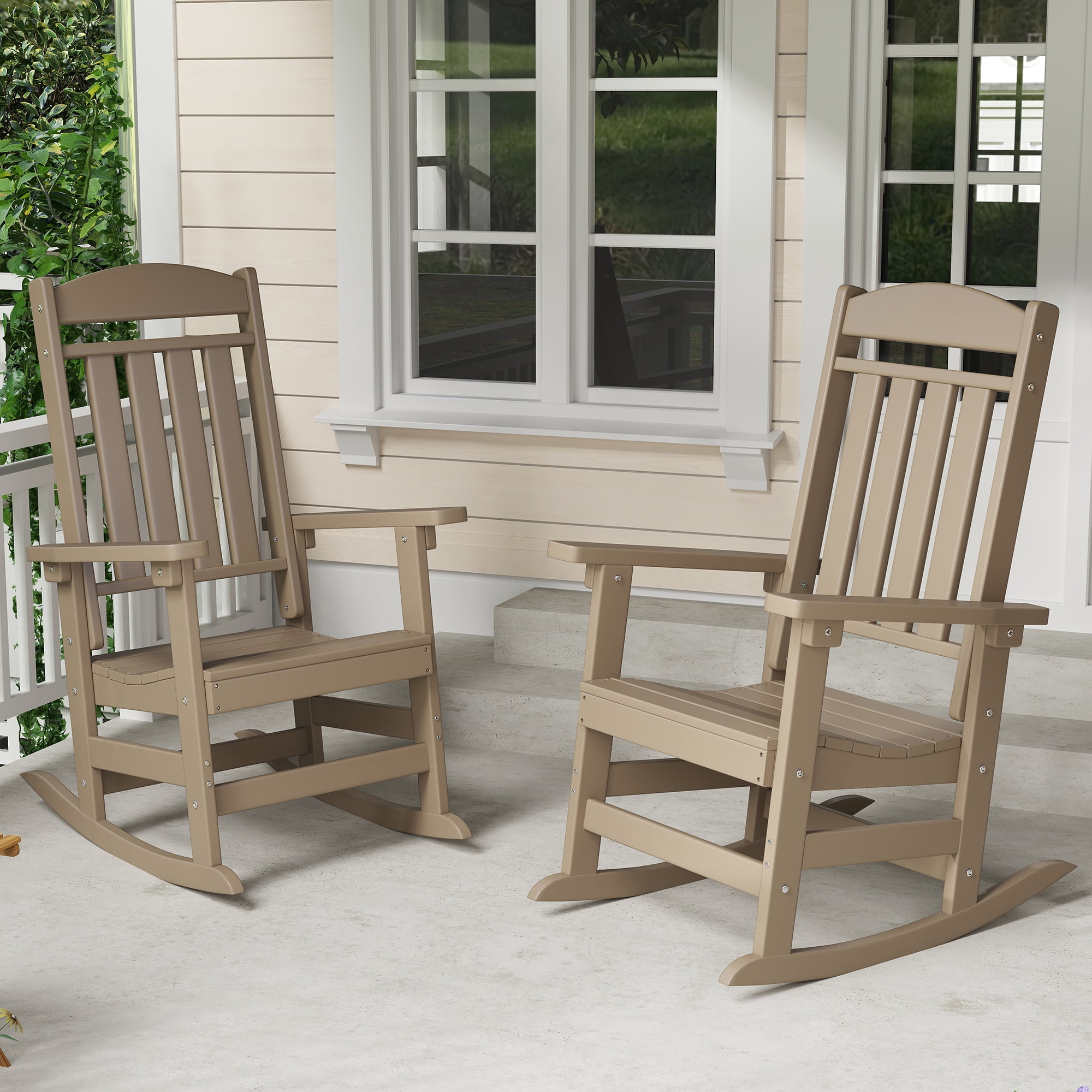FOOWIN All Weather Resistant Poly Lumber Outdoor Rocking Chairs Brown Set of 2