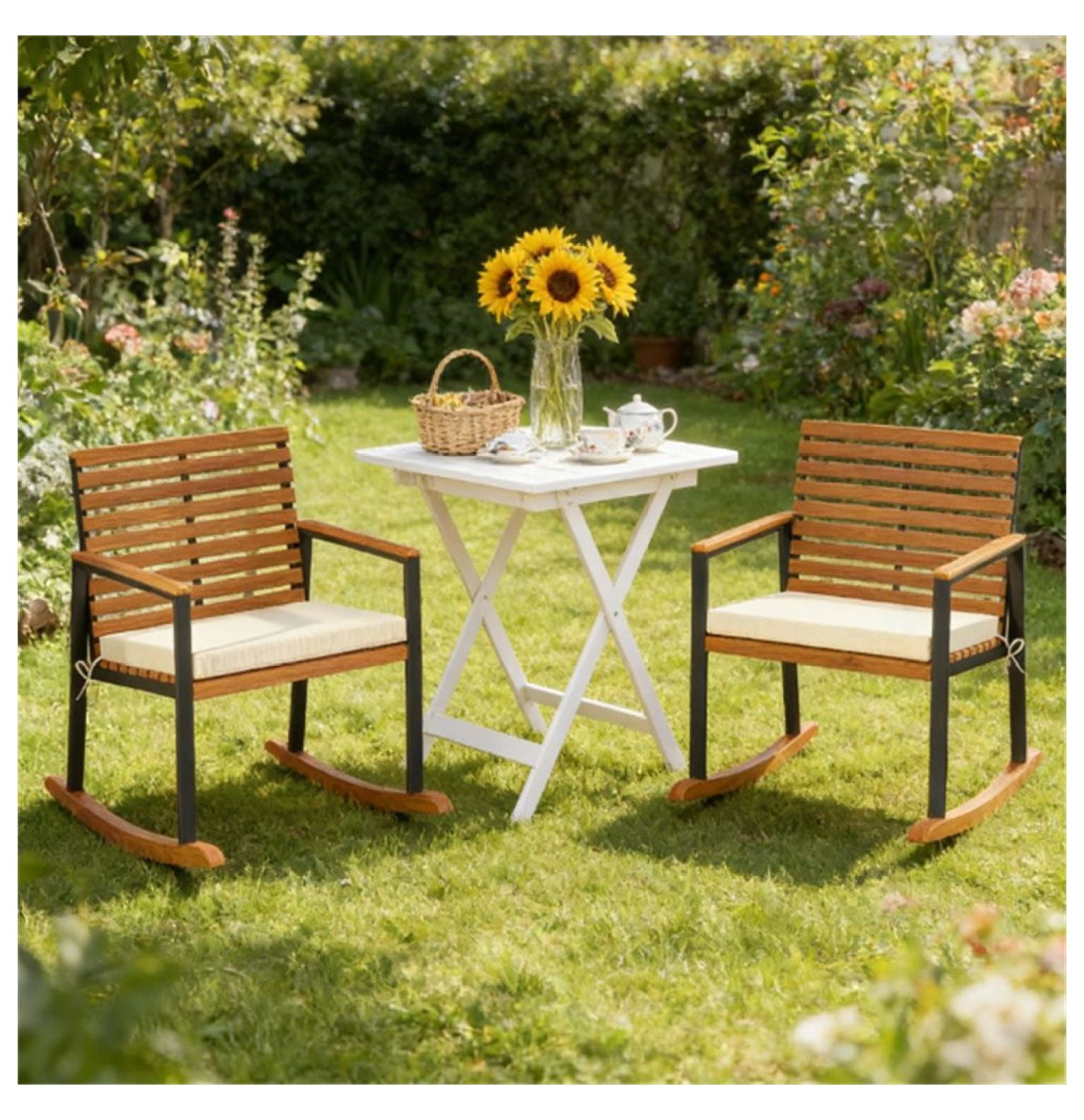 Outdoor Rocking Chairs Set of 2 - Cream White Garden Rocker - Patio ...