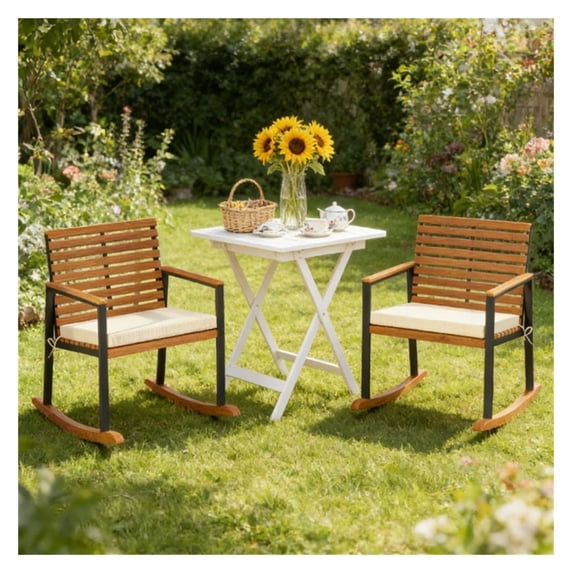 Outdoor Rocking Chairs Set of 2 - Cream White Garden Rocker - Patio ...