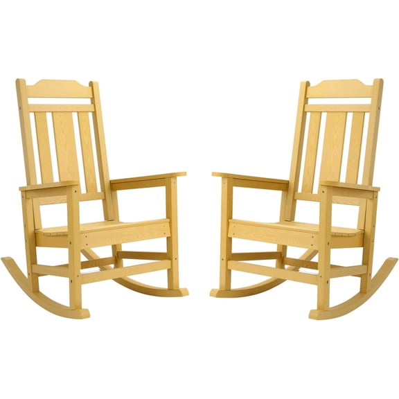 Outdoor Rocking Chairs Set of 2, HIPS All-Weather Resistant Patio Rocker Chair for Adults, Easy Assembly for Porch, Backyard, Lawn, Garden (Yellow)