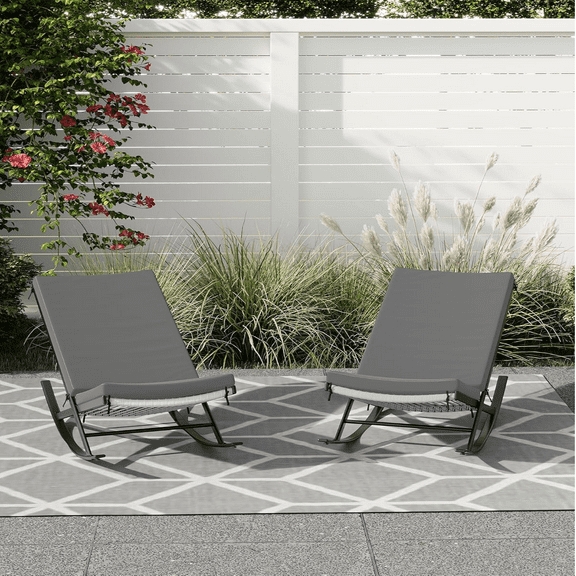 Outdoor Rocking Chairs Set of 2,Indoor Oversized Comfy Reading Chairs Set  with Cushion & Metal Frame for Backyard,Lawn,Patio