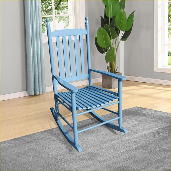 Outdoor Rocking Chairs | Solid Hardwood Porch Rocker for Porch & Balcony, Sky Blue | Solid Wood | Slat Back