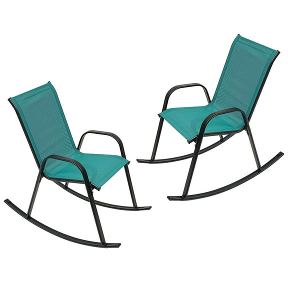 Outdoor Rocking Chairs with Backrest/Armrests-Assembly for Patio Lawn Garden Balcony Deck Camping Porch-Set of 2 (Turquoise)