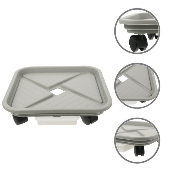 Uonlytech Grey Plastic Plant Tray with Built-in Water Container and Wheels for Indoor Use