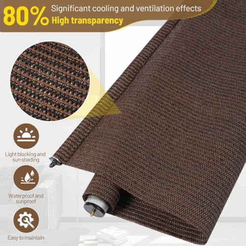 Outdoor Roller Shade 4' W x 6' H Fabric Blind Cordless Outdoor Roll Up Shade,Operation Exterior Roller Shade Cloth for Patio Porch Gazebo, Dark Brown,90% UV Protection, No Valance