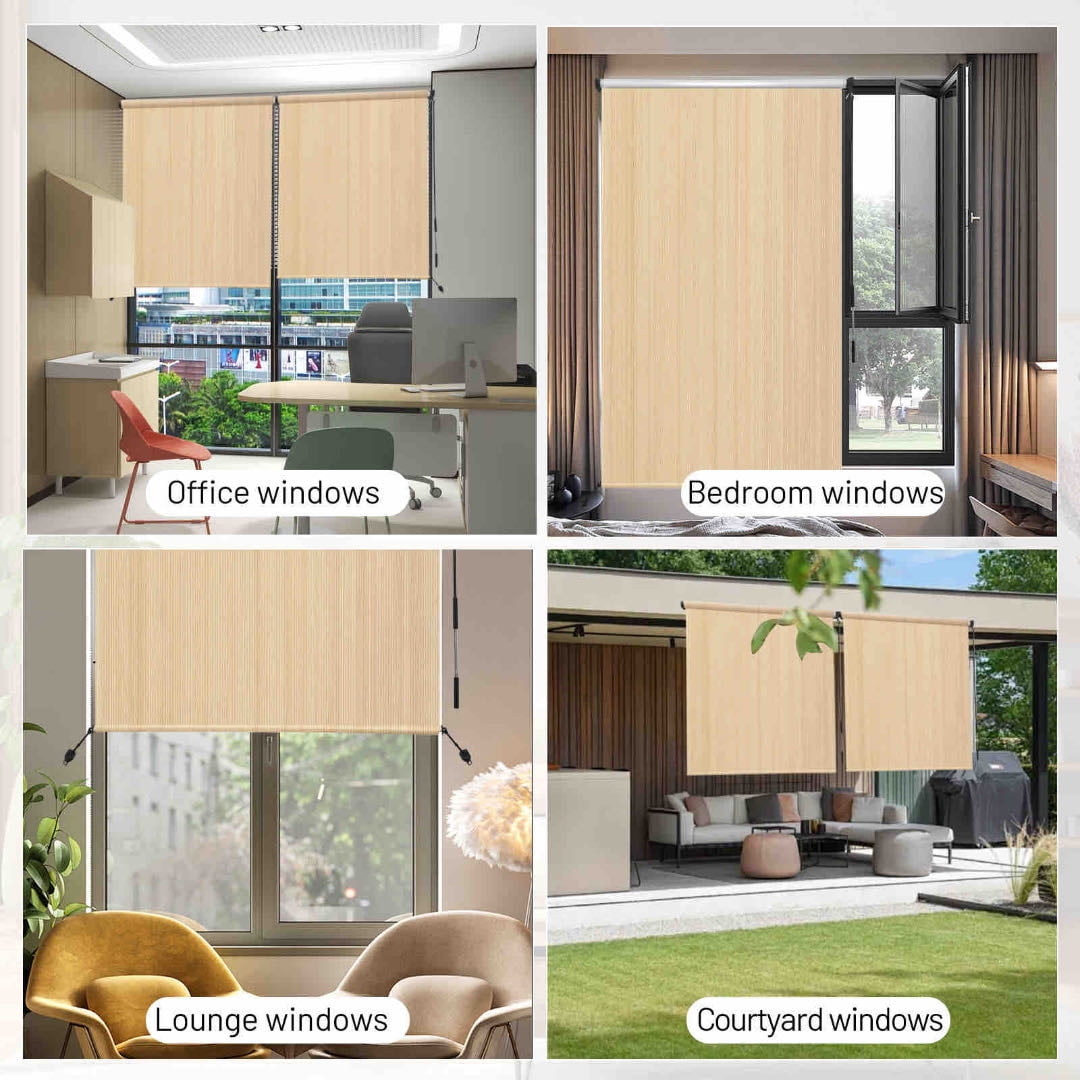 Outdoor Roller Shade 6' W x 8' H Fabric Blind Cordless Roll Up Shade, Operation Exterior Roller Shade Cloth for Patio Porch Gazebo, Beige