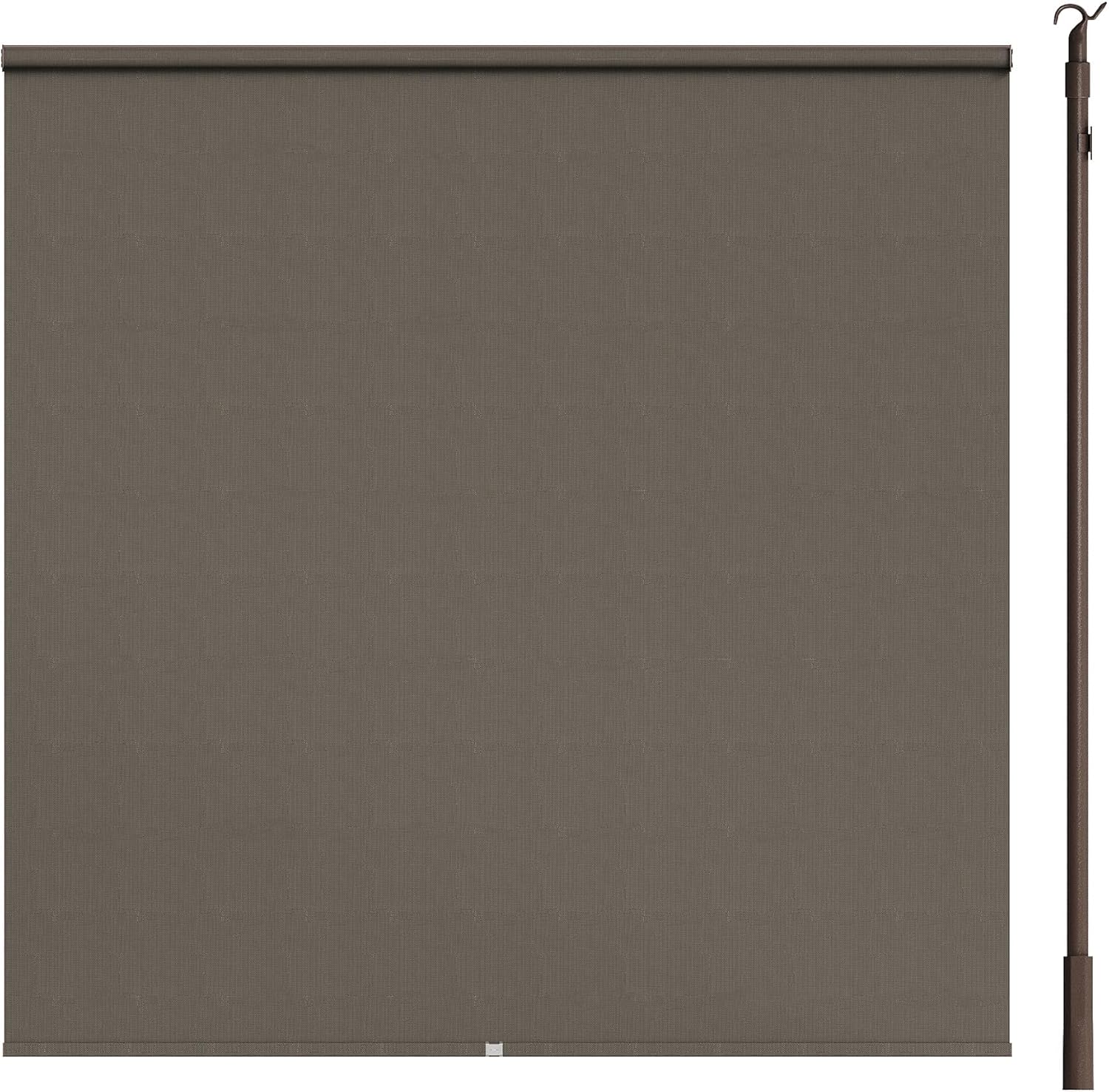 Outdoor Roller Shade 6'Wx6'H Brown Cordless Patio Roller Blinds Shades