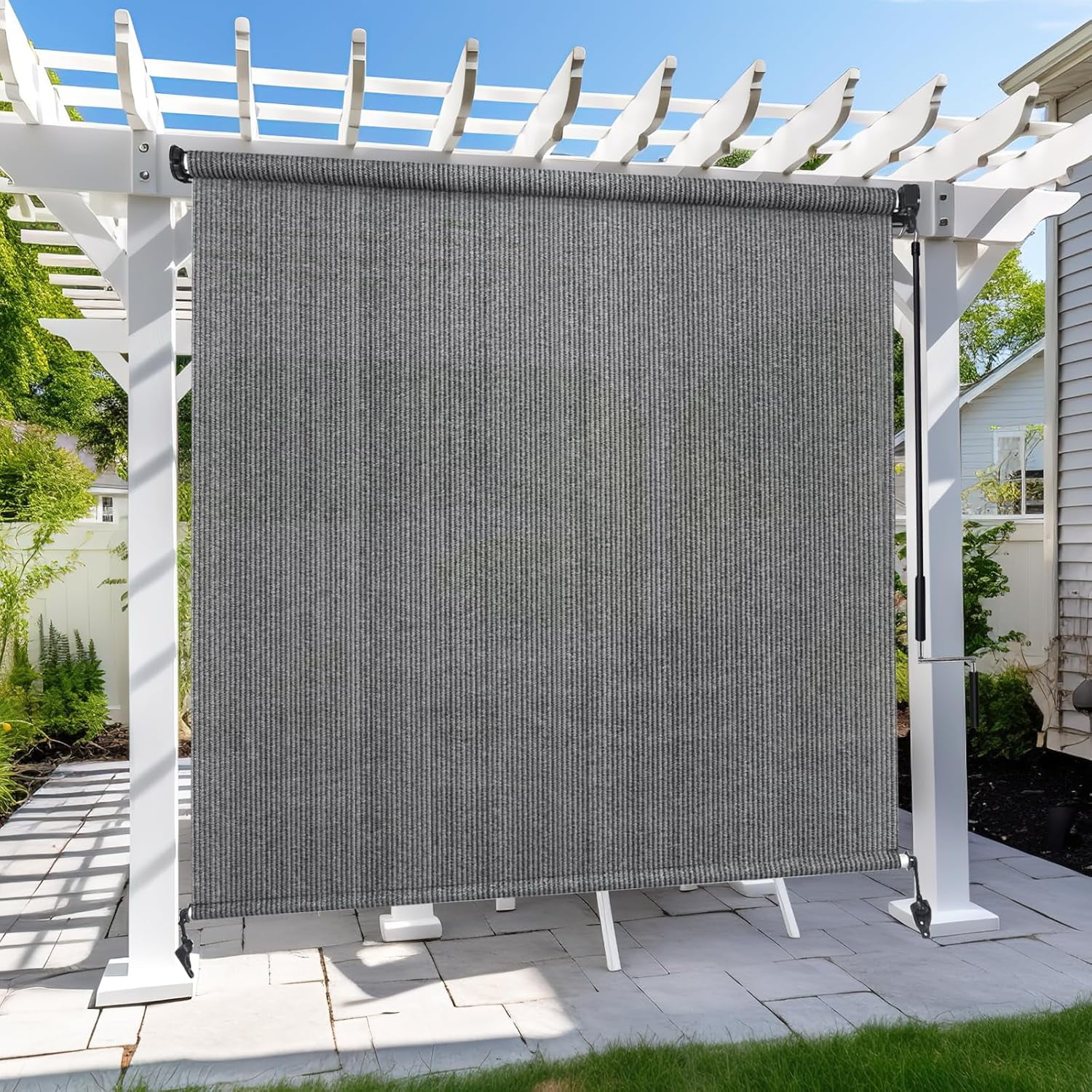 Outdoor Roller Shade 6'X6' Light Grey Exterior Cordless Patio Roll Up Shades for Outside Pergola Porch, Outdoor Blinds for Patio