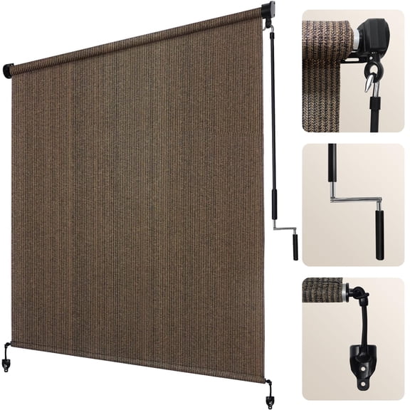 Outdoor Roller Shade Mocha 96"W x 72"H Patio Exterior Cordless Roll Up Blinds