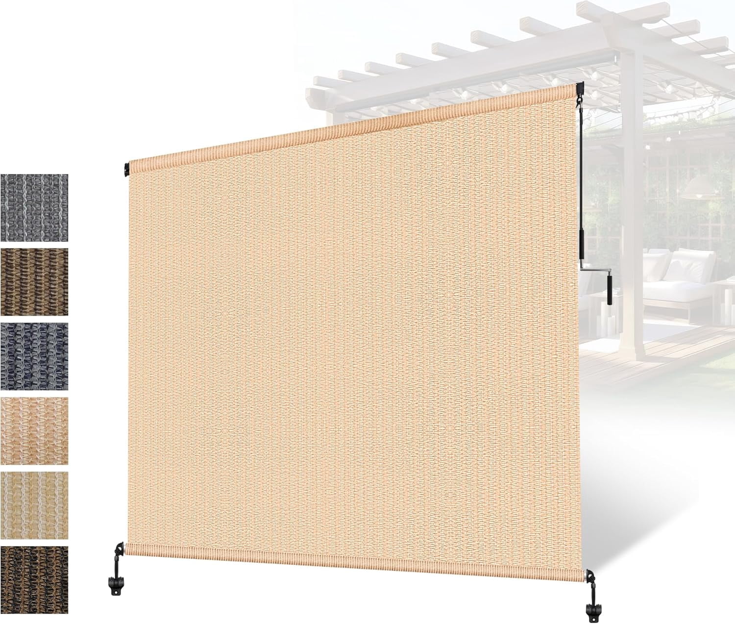 Outdoor Roller Shade for Patio, Exterior Cordless Blinds Patio Shades Roll Up Outdoor Blinds Screen for Porch Gazebo Pergola Backyard Privacy Protection,UV Sun Block Fade-Resistant 6ft Wide x 6 H