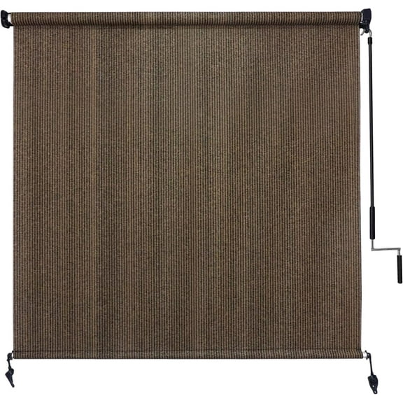 Outdoor Roller Shades 6'(W) X 6'(H), Exterior Cordless Patio Shades Roll Up Outdoor Blinds with 90% UV Protection, Two-Section Poles with One-Piece Fabric, Mocha