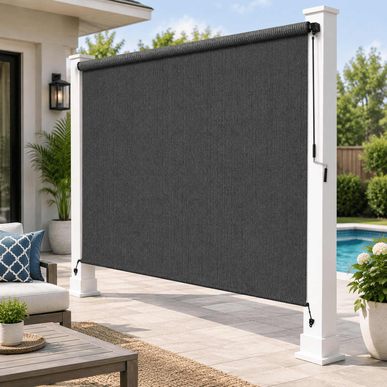 Outdoor Roller Shades For Patio 6' W X 8' H Cordless Roll Up Blinds ...