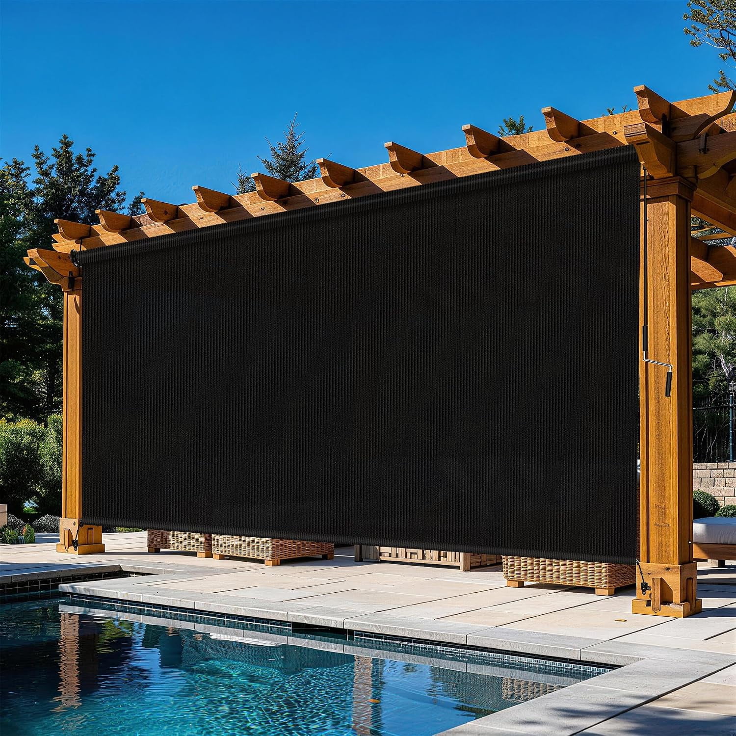 Outdoor Roller Shades for Patio 10'Wx8'H Black, 90% UV Block & Privacy ...