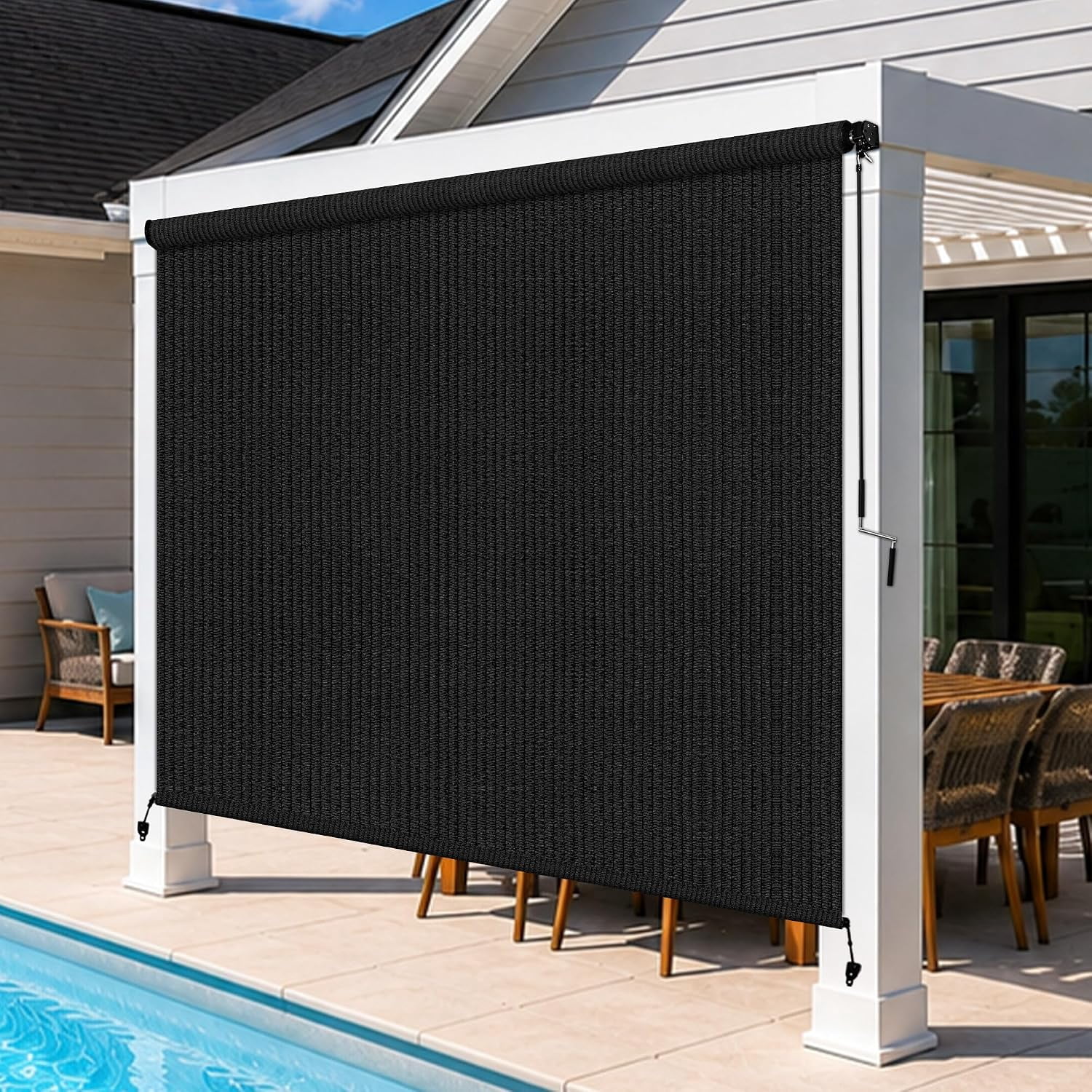 Outdoor Roller Shades for Patio, 8' W x 8' H Cordless Patio Shades Roll ...