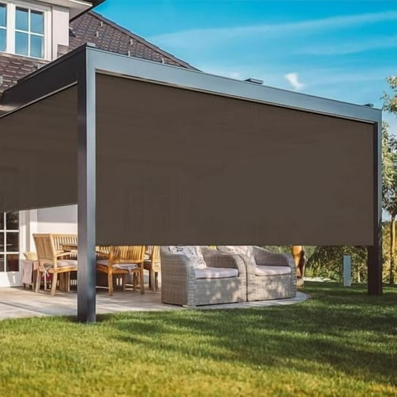 Mayincolor 6'x6' Outdoor Roller Shade with Pull Rod, No Need Crank, Waterproof Outdoor Blinds Roll Up for Gazebo Porch, Deck, Pergola, Brown