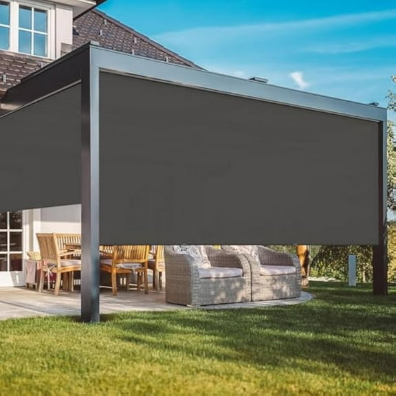 Mayincolor 6'x6' Outdoor Roller Shade with Pull Rod, No Need Crank, Waterproof Outdoor Blinds Roll Up for Gazebo Porch, Deck, Pergola, Black