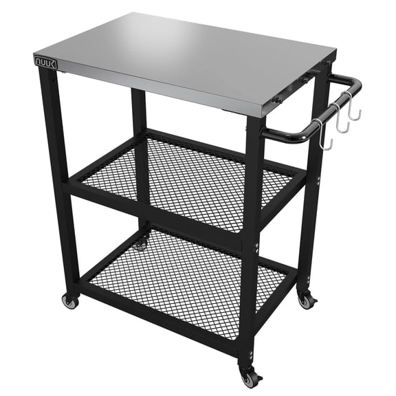Outdoor Rolling Prep Table, 3-Tier Stainless Steel Cart, 16" x 24" Compact Mobile Workstation with Storage Shelves, black