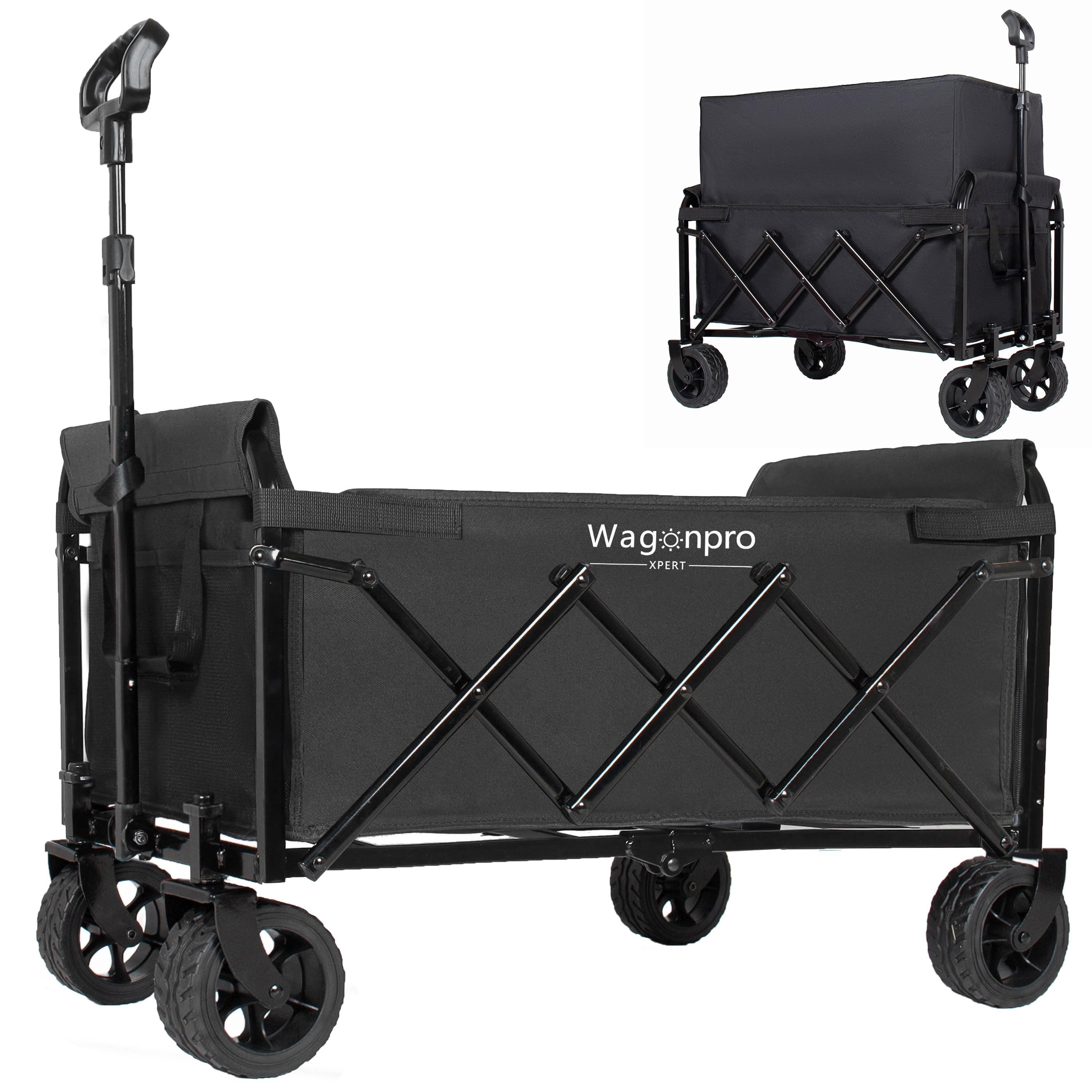 Outdoor Rolling Wagon Utility Cart, Wagons Grocery Cart with Wheels, Garden Cart with Adjustable Handle, Beach Cart with 2 Mesh Cup Holders, for Outdoor, Beaches, Gardens, Parks, Shopping