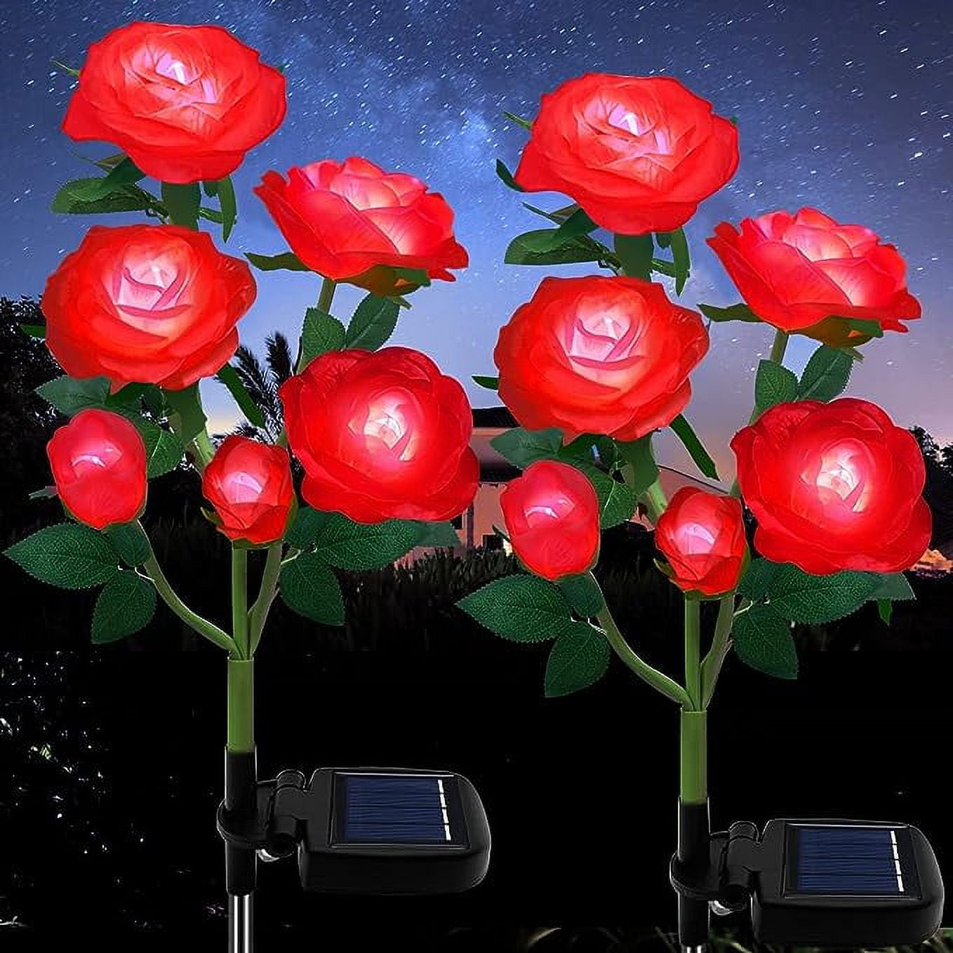 Five Roses Flower Outdoor Rose Flower Lights, Solar Powered Garden Decorations with 5 ...