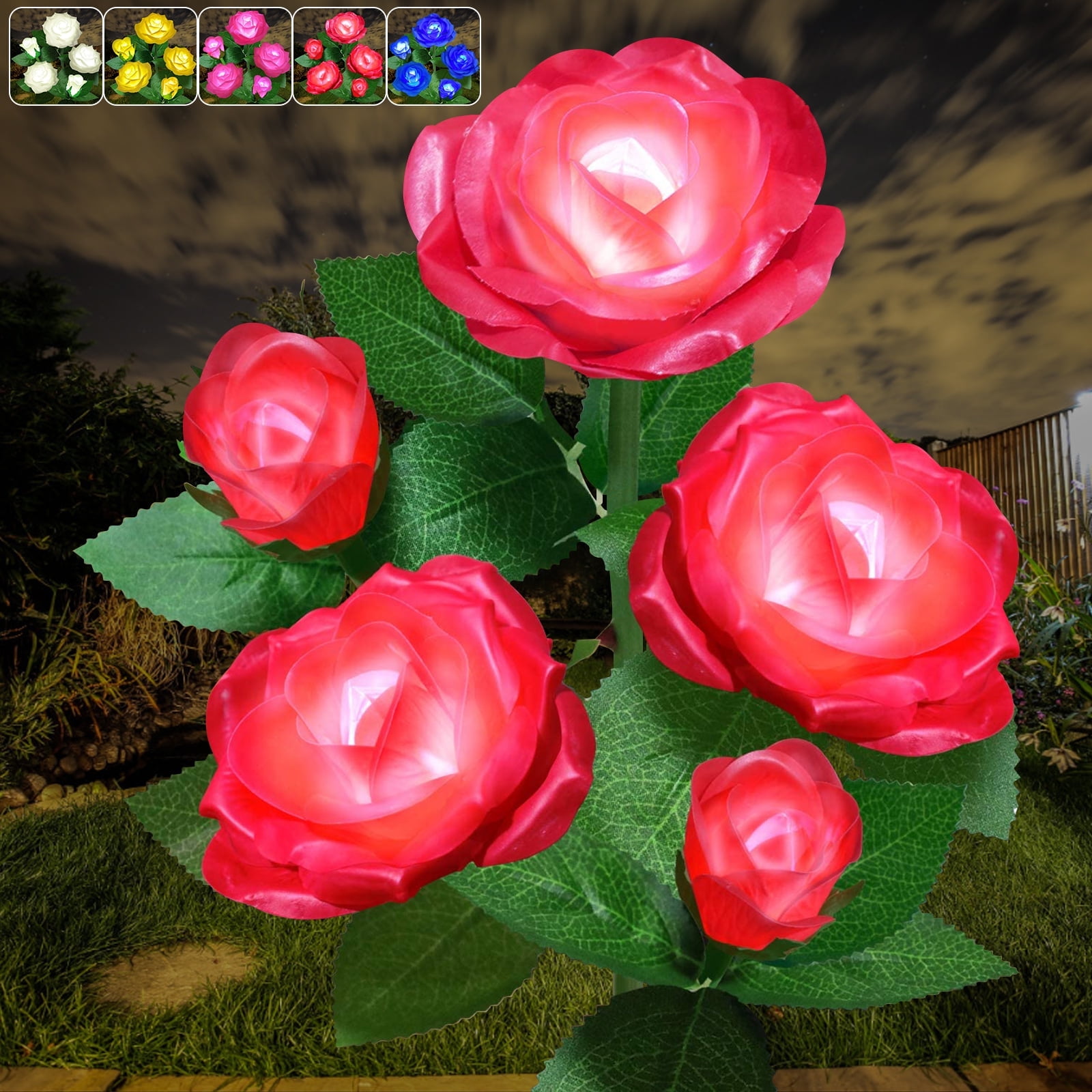 Rirool Solar Powered Rose Flower Lights, Waterproof Garden Decorations ...