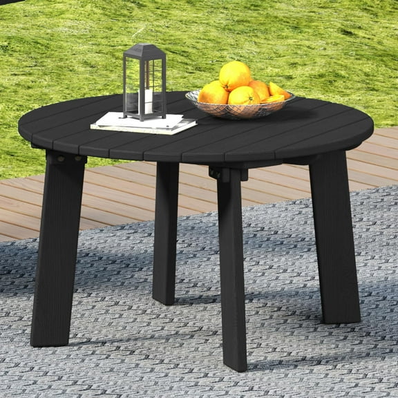 Outdoor Round Coffee Table, Adirondack Patio Coffee Table, Outdoor Large Side Table for Balcony Lawn (Black)