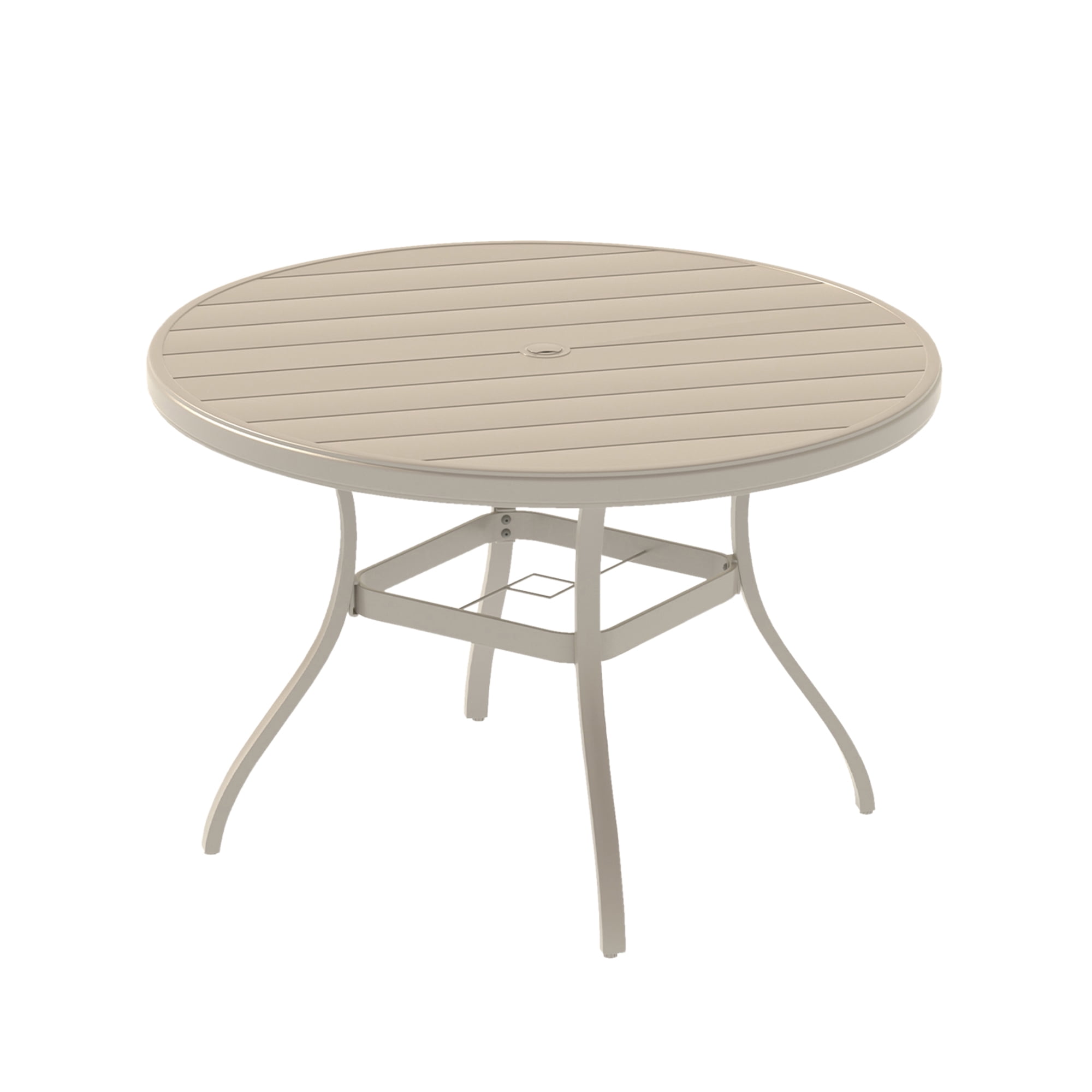 Outdoor Round Patio Dining Table for 4-6, All Weather Metal Dining Table with Umbrella Hole for Deck Lawn Garden Backyard, Sandstone Color