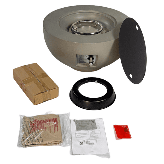 Outdoor Round Propane Fire Pit Table 28 Inch 40,000 BTU Concrete Fire Bowl with Lava Rocks Cover and Lid for Patio Garden Deck Backyard Heating