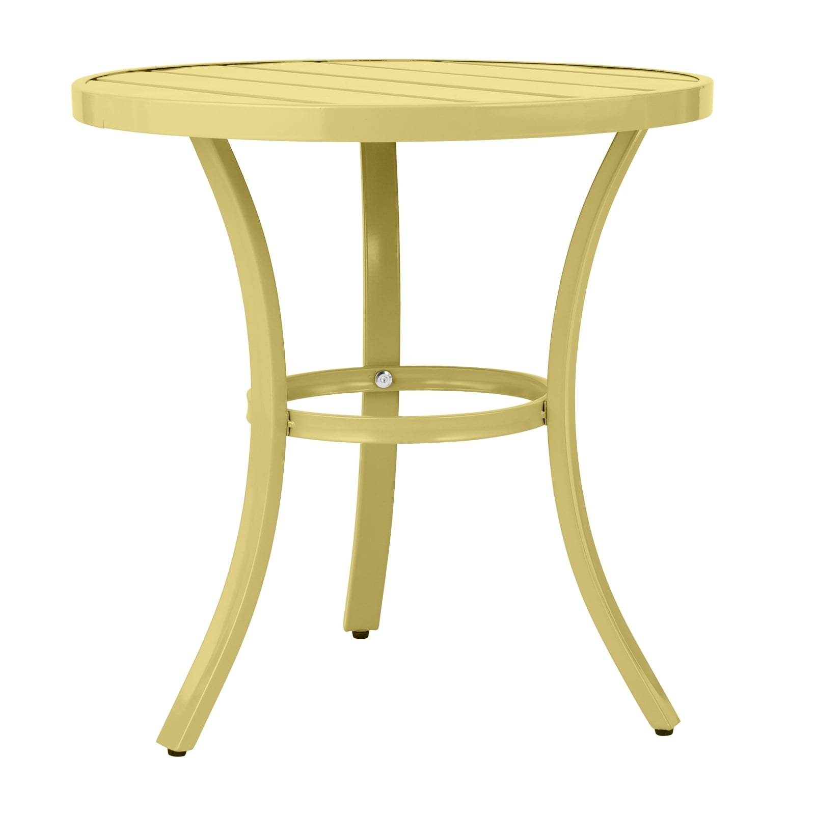 Outdoor Round Side Table, Light Yellow Powder-Coated Metal Frame, Adjustable Non-Slip Feet, Compact End Table, for Patio Balcony Living Room Bedroom