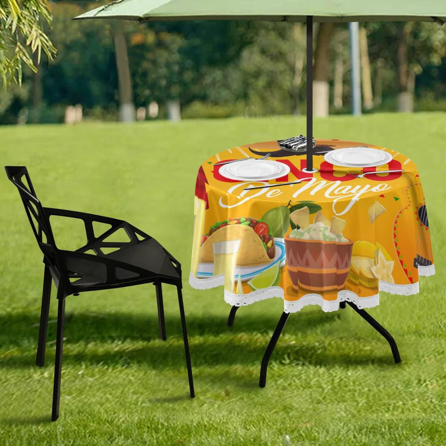 Outdoor Round Tablecloth 60 Inch Waterproof Table Cover with Umbrella
