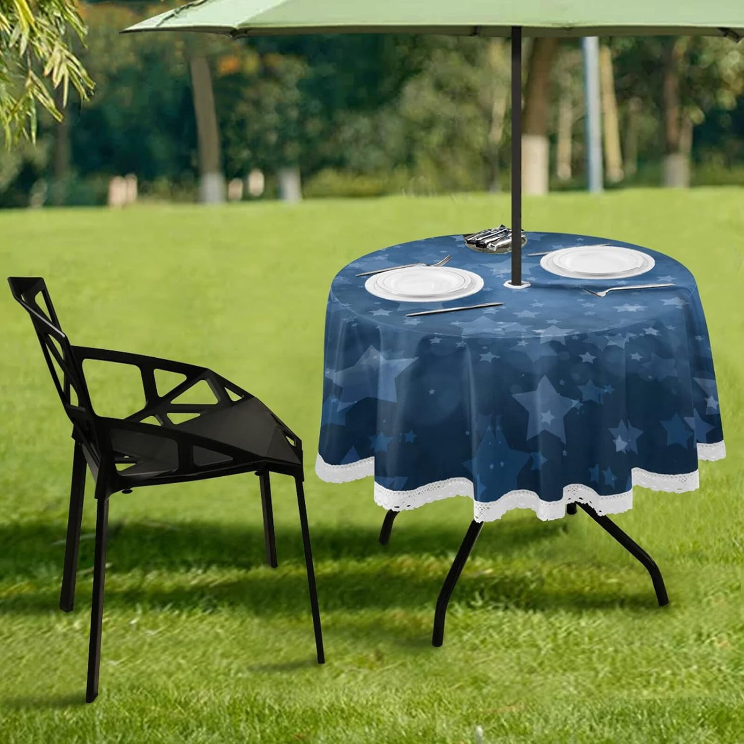 Outdoor Round Tablecloth 60 Inch Waterproof Table Cover with Umbrella ...