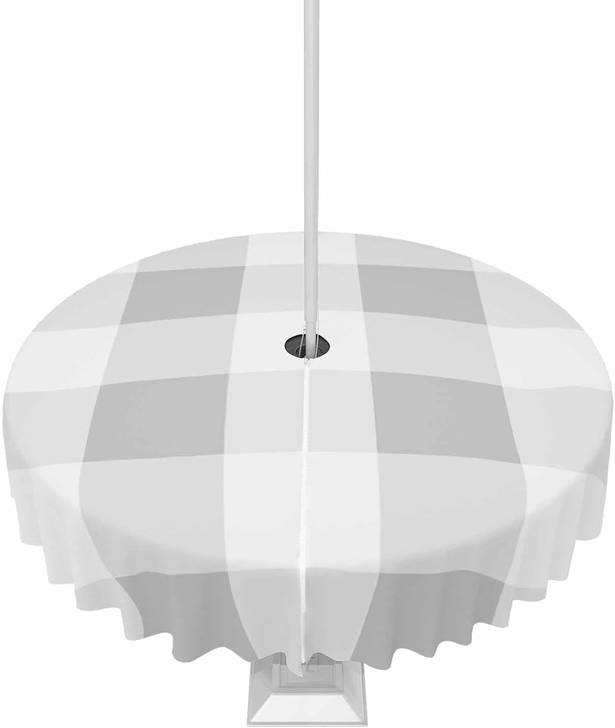 Outdoor Round Tablecloth with Umbrella Hole and Zipper, Grey Plaid Waterproof Table Cover, Spring Summer Farmhouse Buffalo Checkered Washable Patio Tablecloths for Party/Garden/Picnic, 60 inch