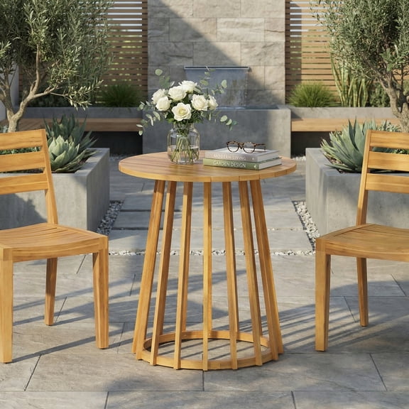 Outdoor Round Top Acacia Wood Dining Table,Round Bistro Table,Teak Finish