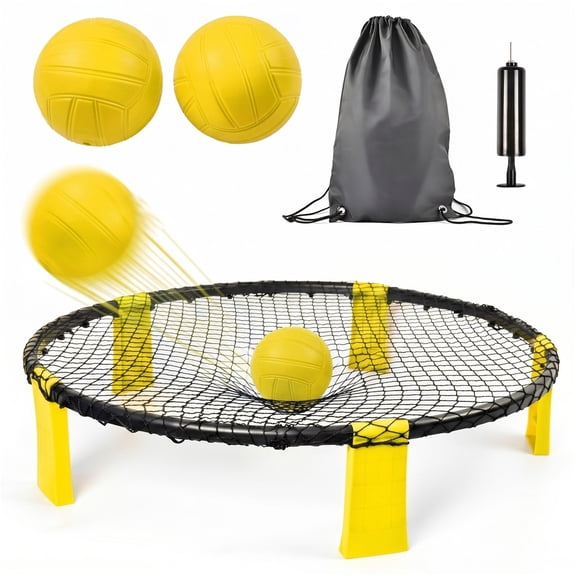 Outdoor Roundnet Game Set, Portable Beach Ball Game with 2 Balls, Sturdy Playing Net & Carry Bag, Classic Family Entertainment Game for Beach, Backyard, Lawn, Park, Camping and Gathering