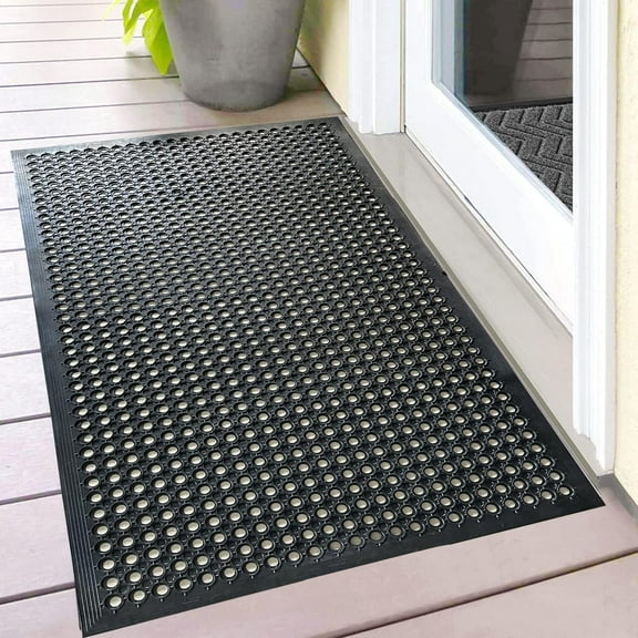 Outdoor Rubber Floor Mats Anti Slip Commercial Resturant Kitchen Mat Rubber Drainage Mat 35x24 Inch Heavy Duty Mat for Garage Garden Indoor Outside Industral Pool Entrance Bar Wet Area