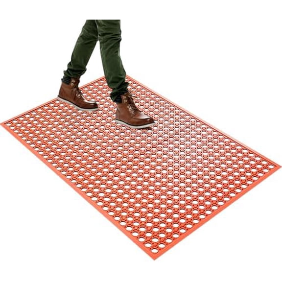 Outdoor Rubber Mat Kitchen Anti-Fatigue Entrance Floor Mats (24"x 36") Commercial Restaurant Bar Floor Mat New Outside Rubber Non Slip Drainage Mat Red
