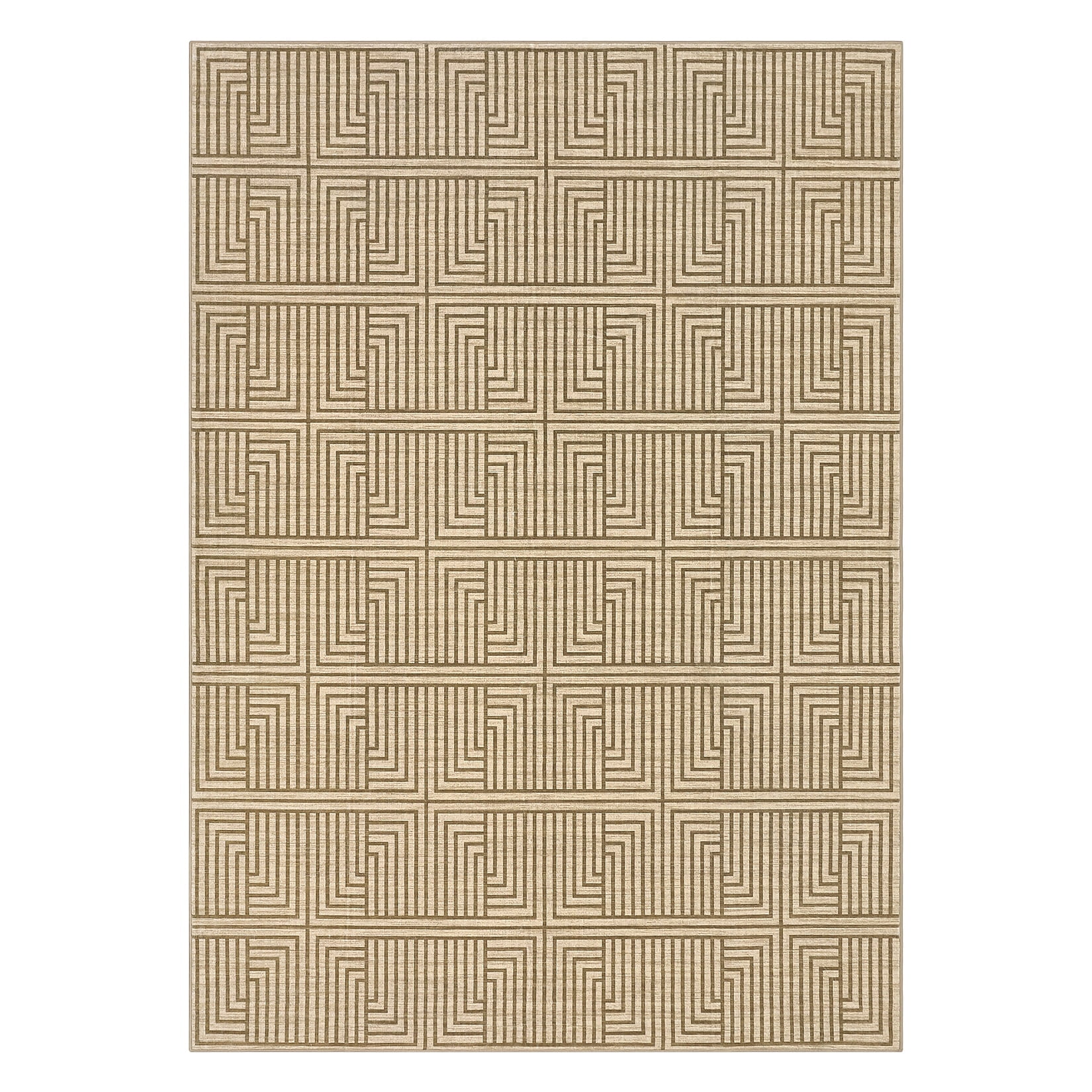 Outdoor Rug, 10x13ft Bordered Light Brown Modern Area Rugs for Indoor and Outdoor Patios, Porches Waterproof Washable Porch Deck Outside Carpet