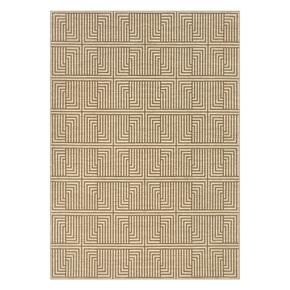 Outdoor Rug, 10x13ft Bordered Light Brown Modern Area Rugs for Indoor and Outdoor Patios, Porches Waterproof Washable Porch Deck Outside Carpet