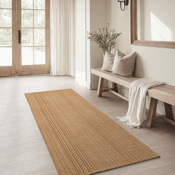 MatEssenz Runner Rug 2x6, Boho Long Hallway Runner for Kitchen Entryway, Machine Washable Non-Slip Woven Rug, Vintage Geometric Indoor Runner, Light Taupe Brown