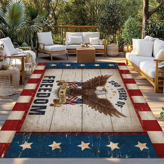 Outdoor Rug, 250 Years of Freedom Indoor Area Rug Outdoor Carpet RV Camping Rugs 3x5ft Bald Eagle Patriotic Stars Outside Mat for Patio Picnic Porch Deck Balcony Backyard