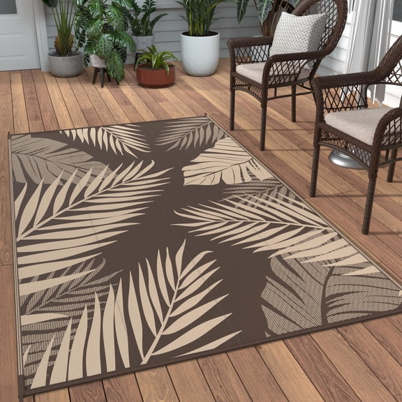 Outdoor Rug 3' X 5' Waterproof For Patios Clearance  Reversible Plastic Straw Camping Carpet Large Area Rugs Mats Rv Camper Deck Balcony Porch Beach Coffee&beige
