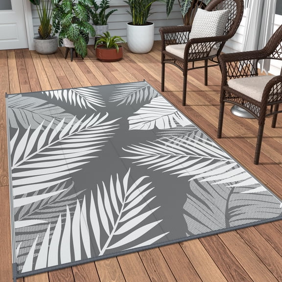 Outdoor Rug 3' X 5' Waterproof For Patios Clearance Reversible Plastic Straw Camping Carpet Large Area Rugs Mats Rv Camper Deck Balcony Porch Beach Picnic Grey&white