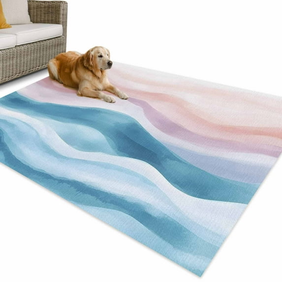 Outdoor Rug 3x5 ft Abstract Coastal Waterproof Outdoor Patio Rug Mat Non Slip Outside Area Rugs Carpet for RV,Camping,Porch,Deck,Pool,Balconybackyard,Watercolor Sky Ocean Pink Blue