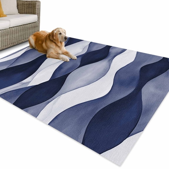 Outdoor Rug 3x5 ft Abstract Wave Pattern Texture Waterproof Outdoor Patio Rug Mat Non Slip Outside Area Rugs Carpet for RV,Camping,Porch,Deck,Pool,Balconybackyard,Navy Blue