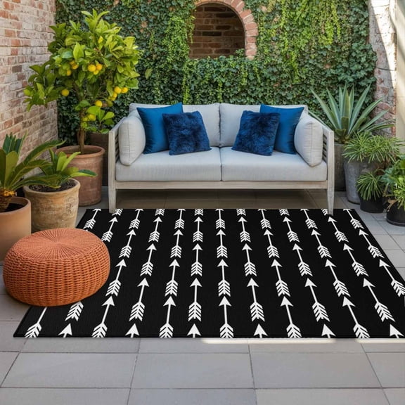 Outdoor Rug 3x5 ft Arrows Shafts Fletching Outdoor Large Area Rug Non Slip Rubber Black Bohemian Tribal Style Front Door Mat RV Rug Camping Carpet Patio Outdoor Rugs for Backyard Balcony Deck Porch